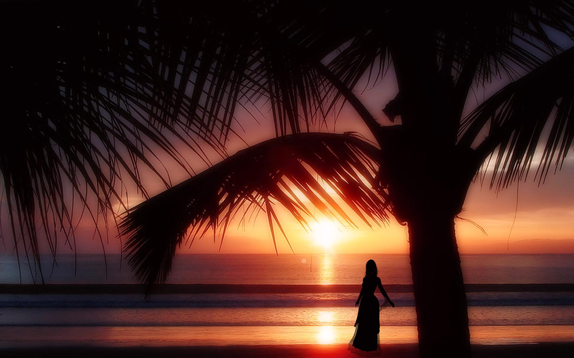 Tropical Sunset Girl - HD Wallpaper 