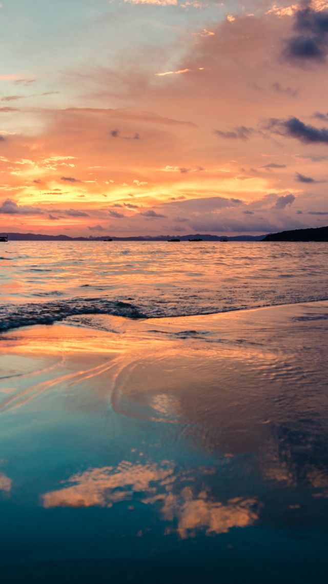 Sunset, Ocean, Beach, Sky, Clouds, 4k - Beautiful Wallpapers For Android Mobile - HD Wallpaper 