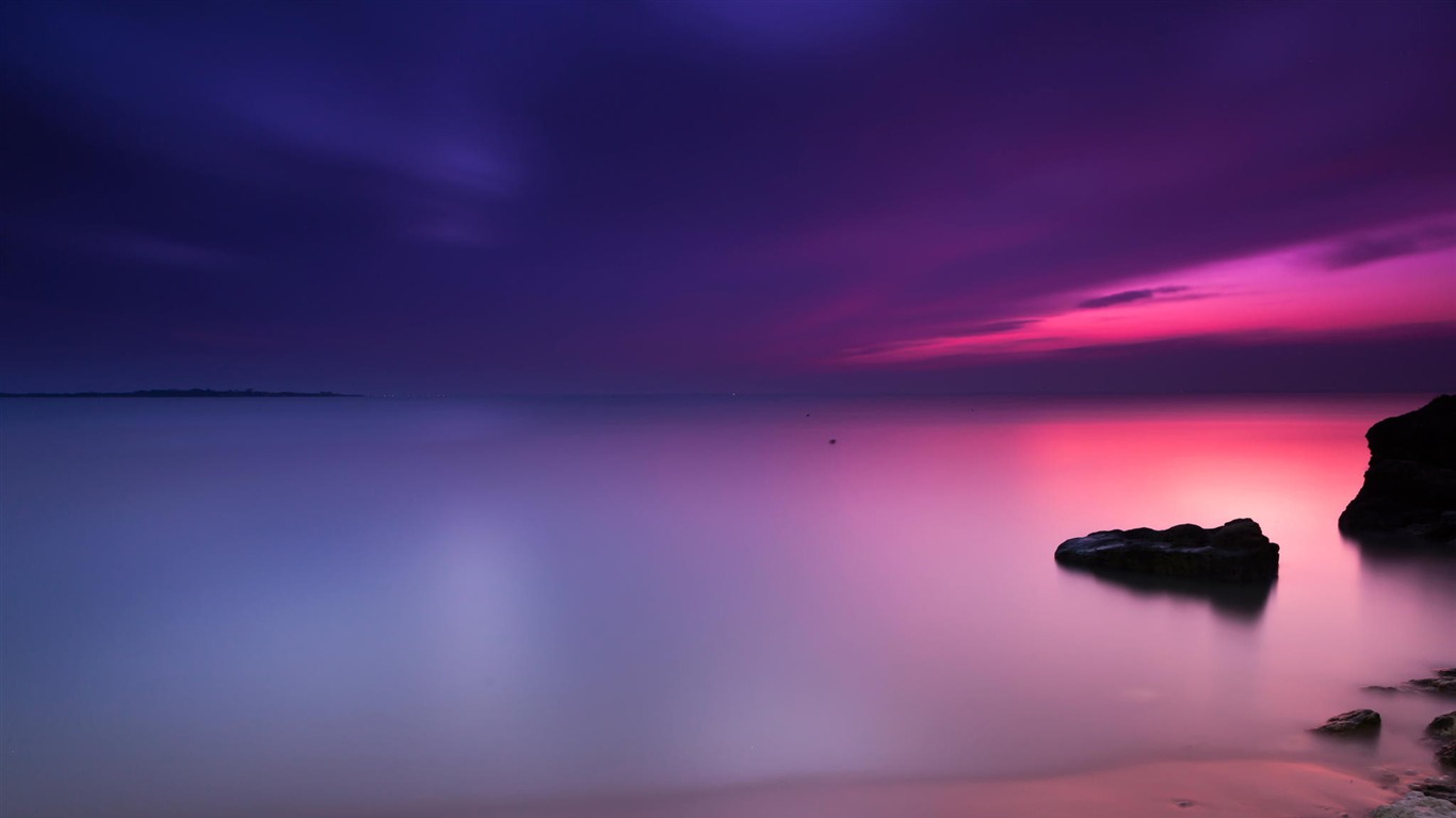 Purple Sunset Beach-hd Desktop Wallpaper2014 - Coucher De Soleil Violet - HD Wallpaper 