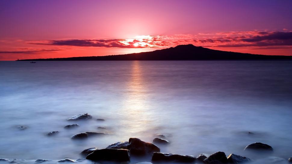 Purple Sunset Above The Water Wallpaper,scenery Hd - Rangitoto Island - HD Wallpaper 