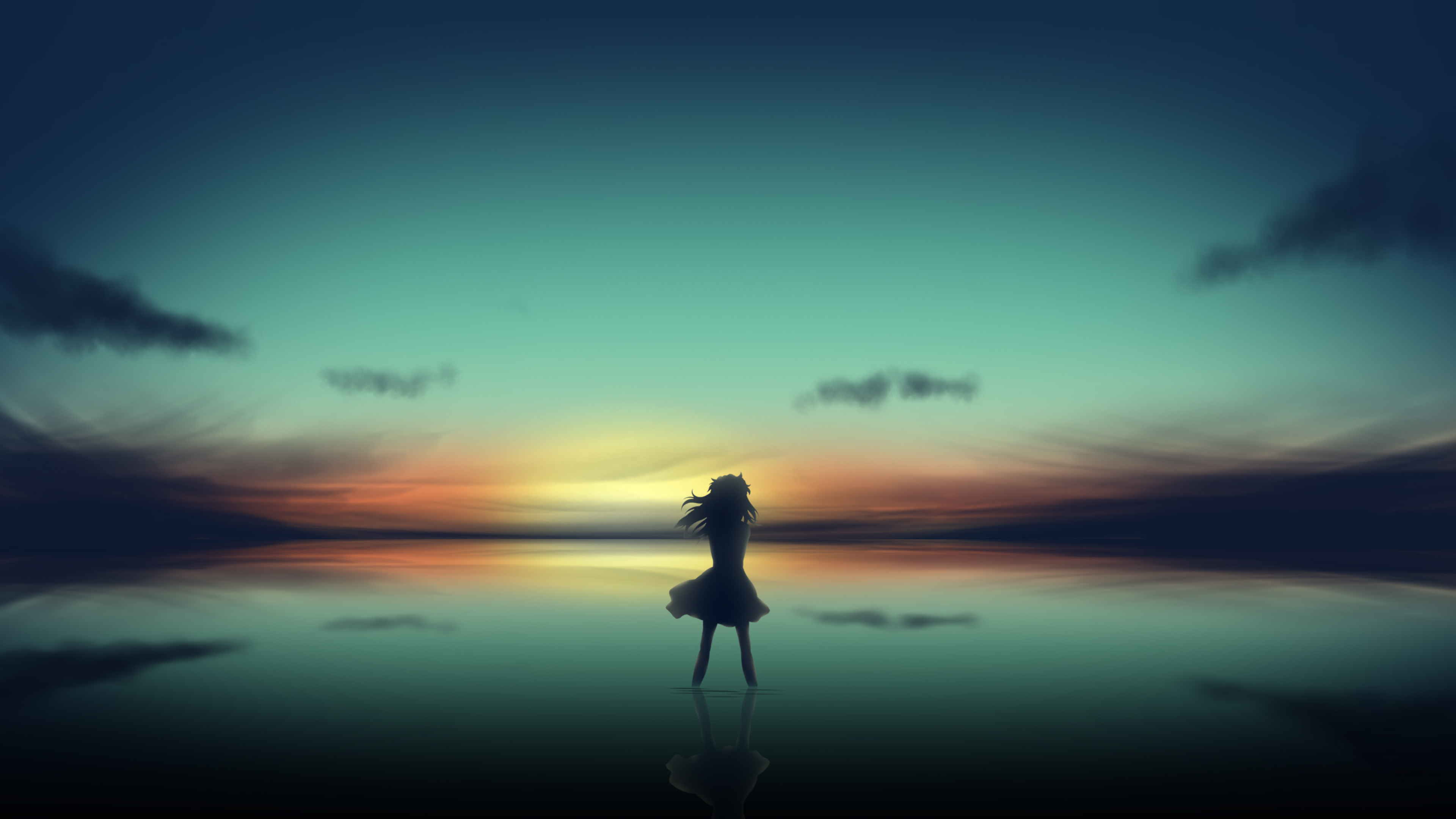Sunset Girl Anime - HD Wallpaper 