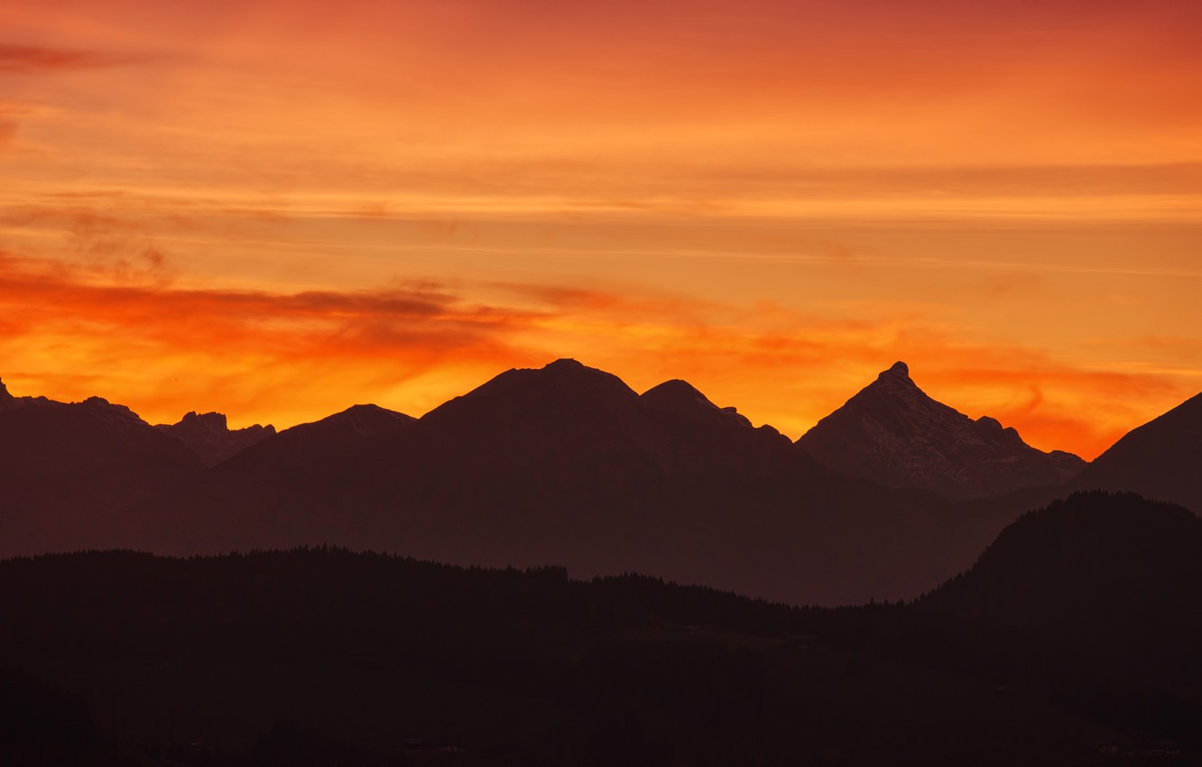 Photo Wallpaper Sunset, The Sky, Clouds, The Evening, - Evening Mountain - HD Wallpaper 