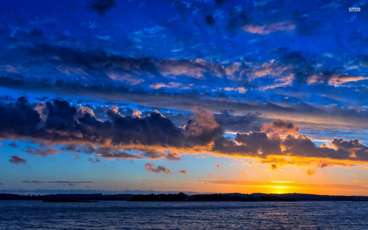 Amazing Blue Sky Ocean Sunset Wallpapers - Sky Pic Wallpaper Sunset - HD Wallpaper 