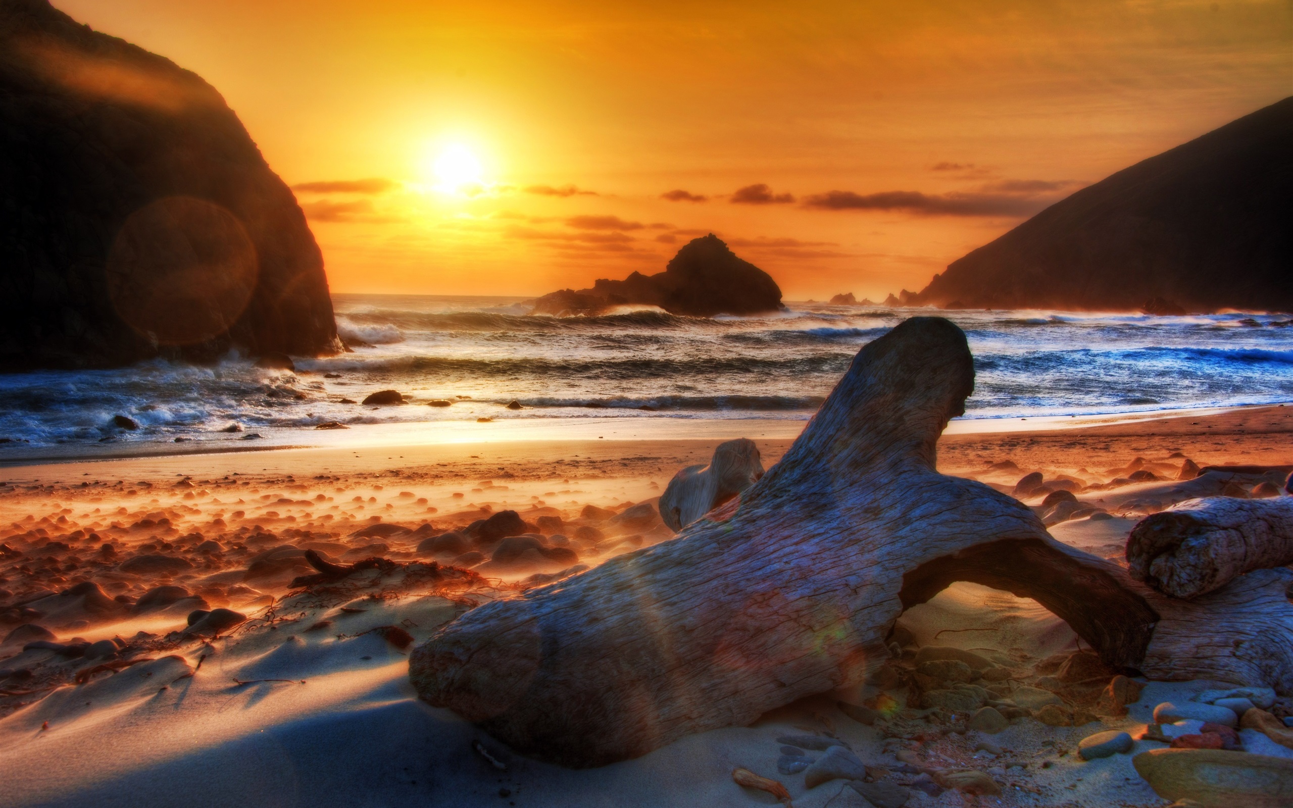 Wallpaper Beach, Coast, Sea, Mountains, Rocks, Sunset - HD Wallpaper 