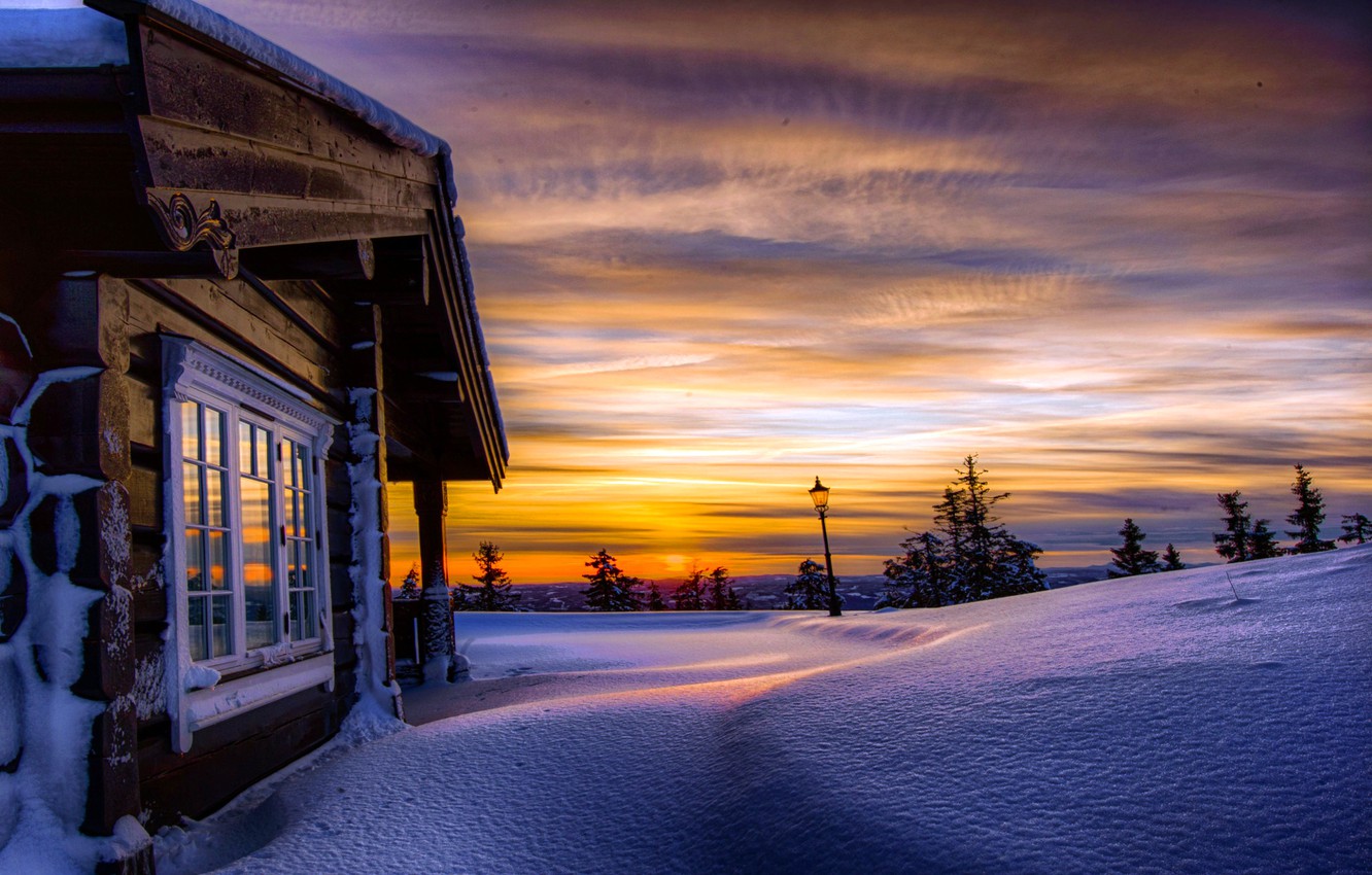 Photo Wallpaper Winter, The Sky, Clouds, Snow, Trees, - Norway Winter Sunset - HD Wallpaper 