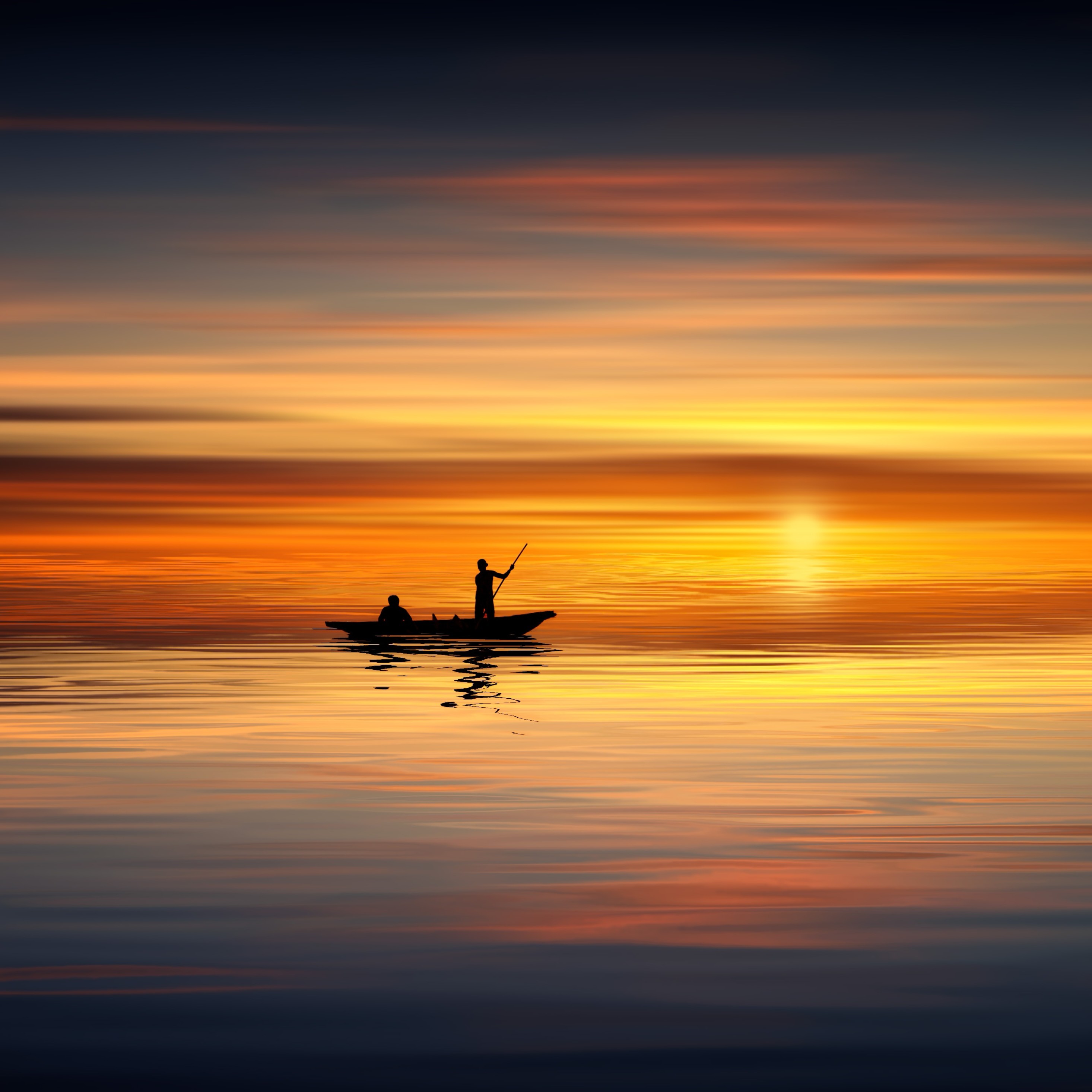 Boat Silhouette On Water - HD Wallpaper 