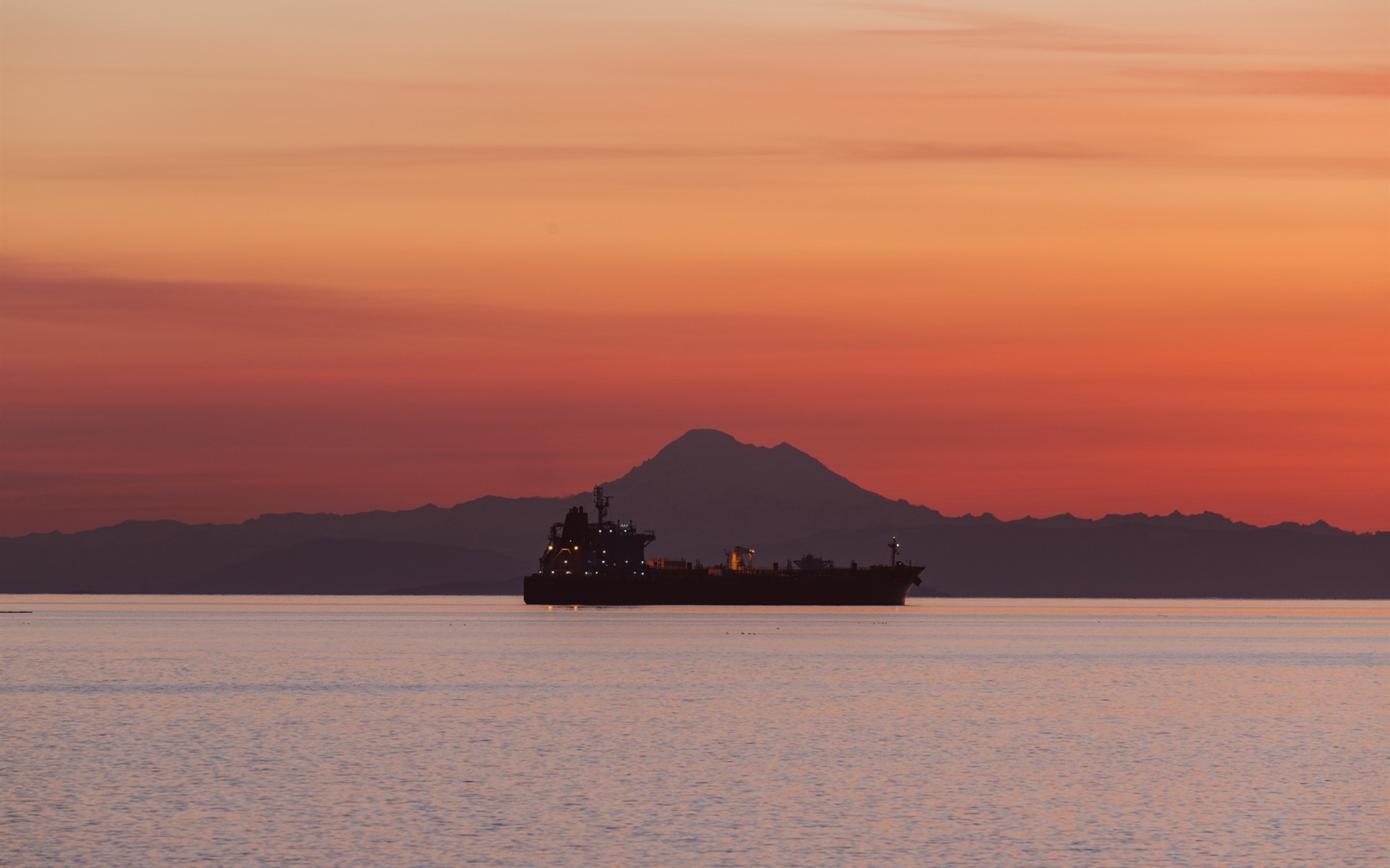 Wallpaper Ship, Sea, Mountain, Sunset - Sunset - HD Wallpaper 