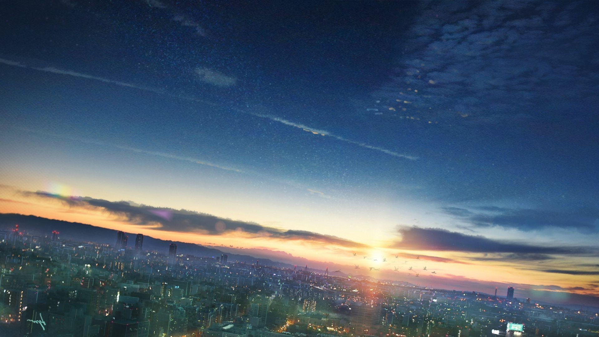 Anime Sunset Sky Background - HD Wallpaper 