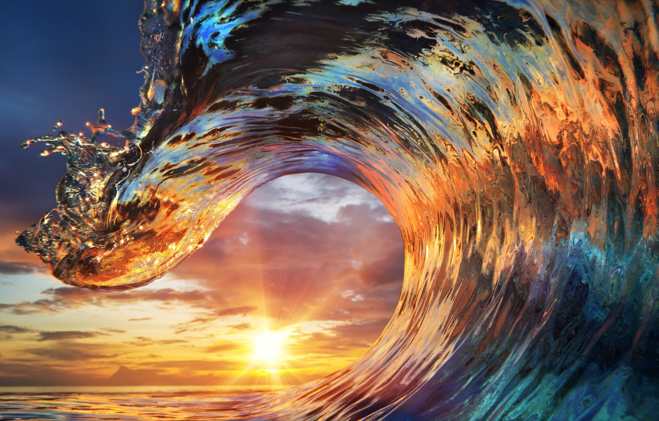 Photo Wallpaper Ocean, Sunset, Water, Wave - Sunset Ocean Waves - HD Wallpaper 