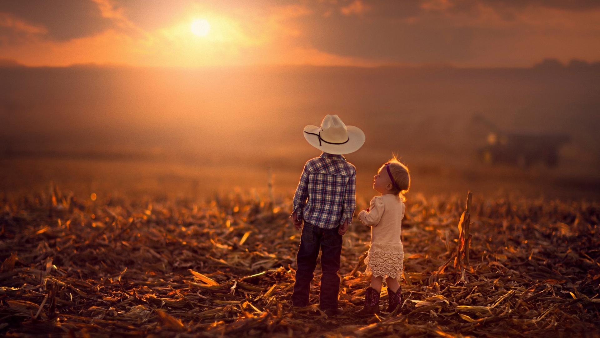 Children Boy And Girl Sunset - Cute Girl And Boy Wallpaper Hd - HD Wallpaper 