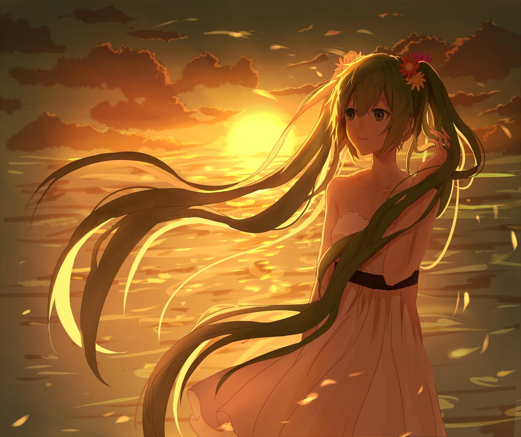 Hd Hatsune Miku, Vocaloid, Sunset, Girl, Wind Wallpaper - Hatsune Miku Sunset - HD Wallpaper 