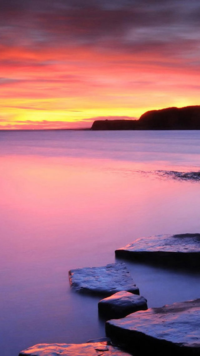 Nature Rock Ocean Sunset Landscape Iphone Wallpaper - Sunset Landscape Ocean Background - HD Wallpaper 