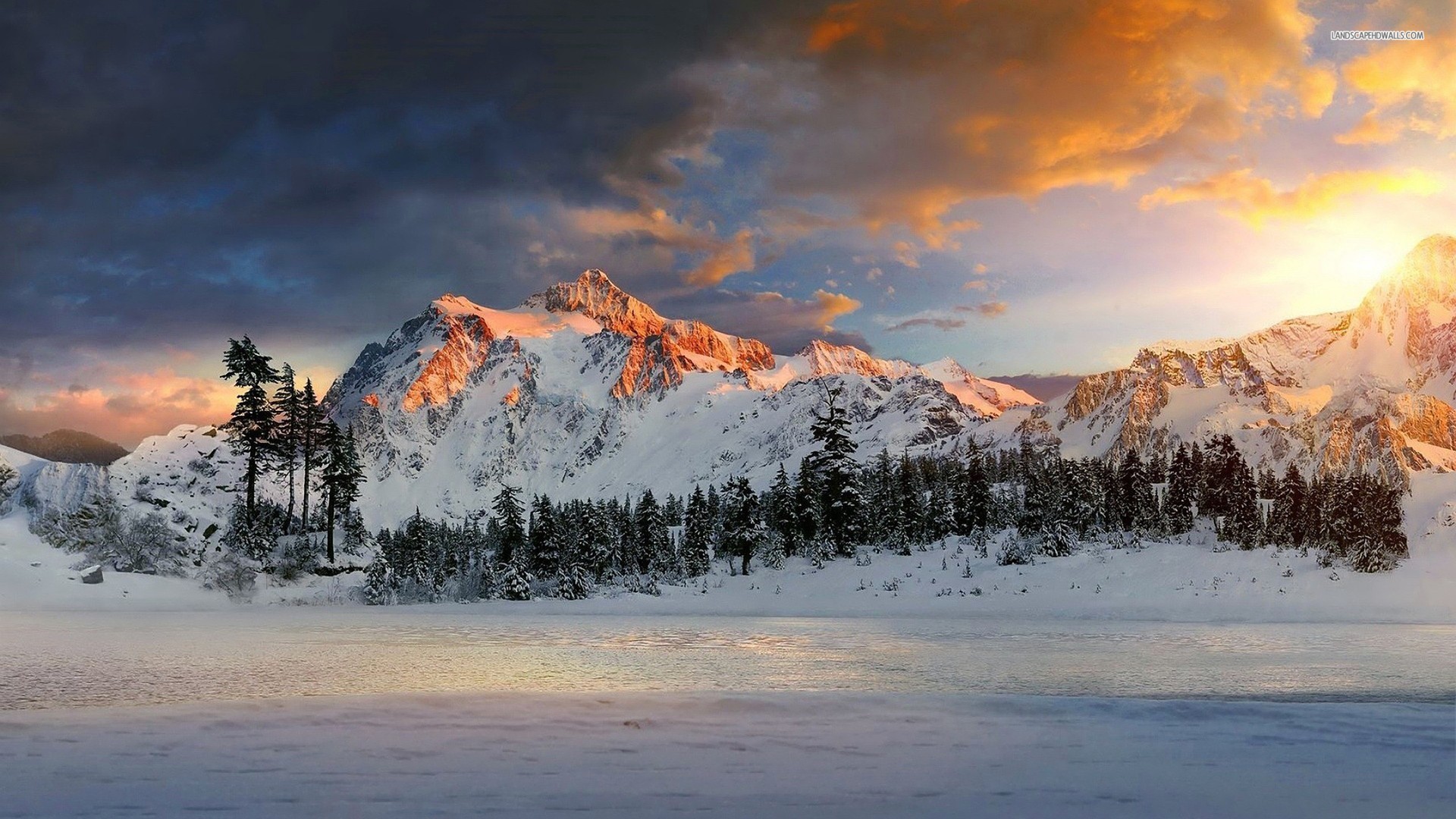 Snow Mountains Sunset Wallpaper Snowy Mountain Field - Snow Mountain With  Sunset - 1920x1080 Wallpaper 