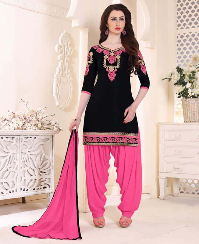 Patiala Salwar Kameez Designs - Pink And Black Salwar Kameez - HD Wallpaper 