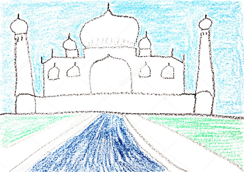 Taj Mahal Drawing Child - HD Wallpaper 
