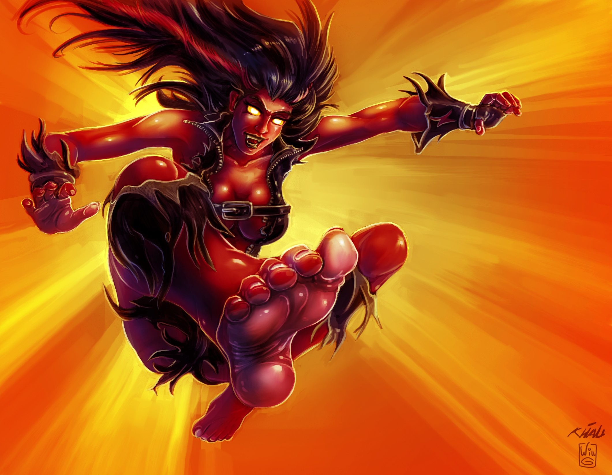 Red She Hulk Barefoot - HD Wallpaper 