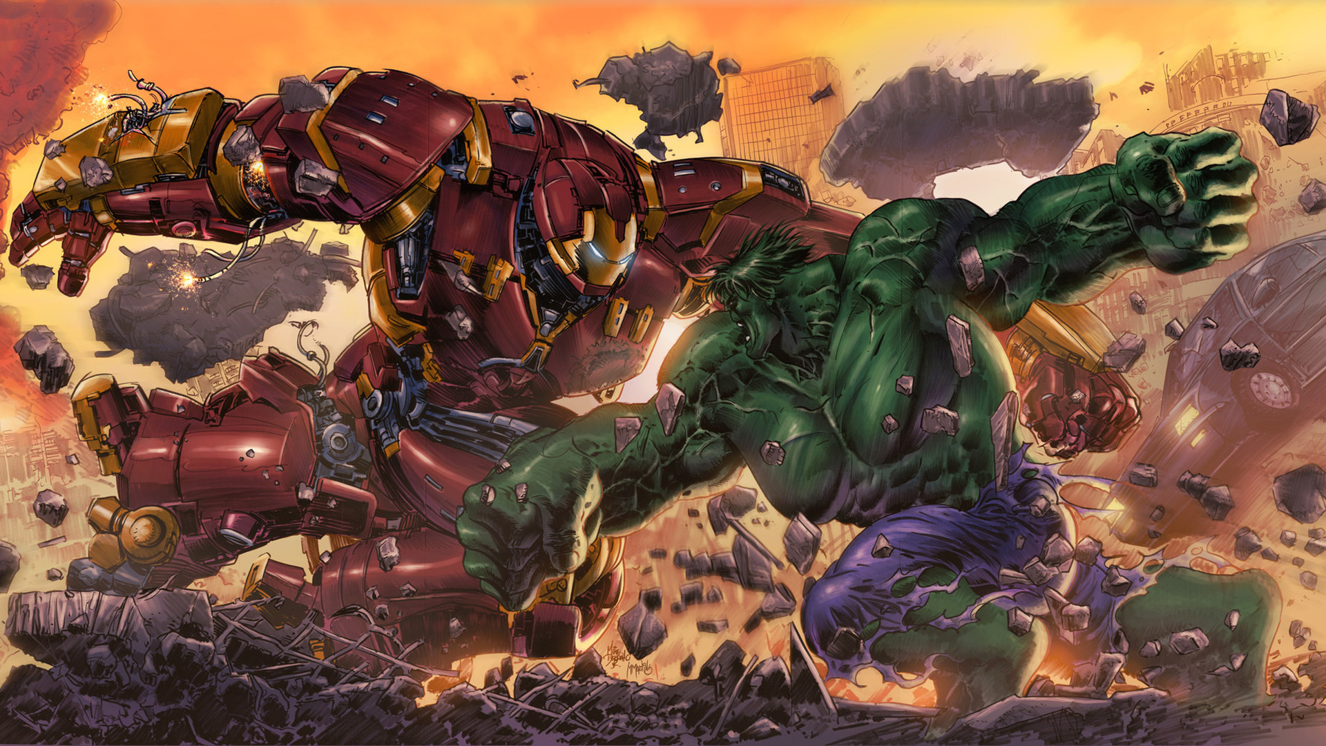 Iron Man, Hulkbuster Vs Hulk, Fight, Superheros, Artwork, - Hulk Vs Hulkbuster Wallpaper Hd - HD Wallpaper 