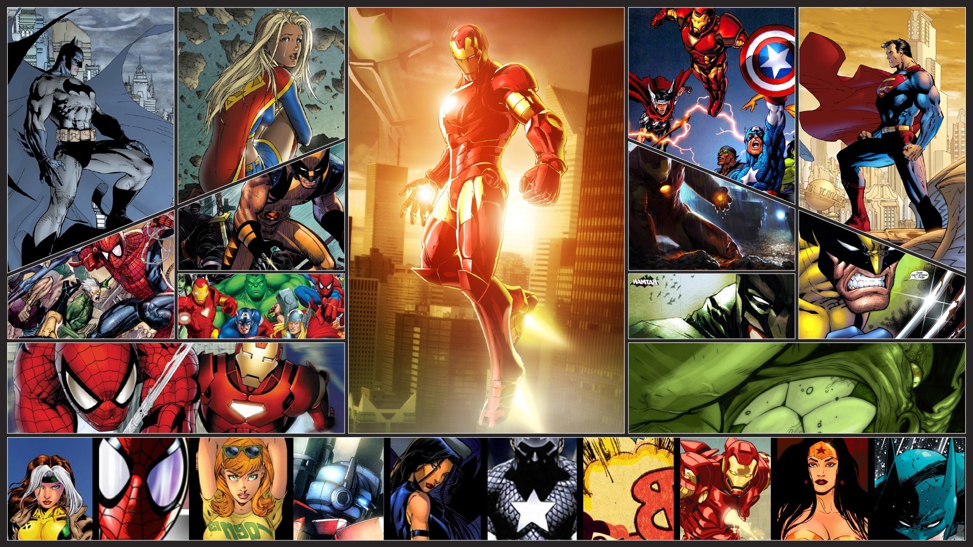 Wolverine, Spider Man, Captain America, Thor, Iron - Hulk Batman Superman - HD Wallpaper 