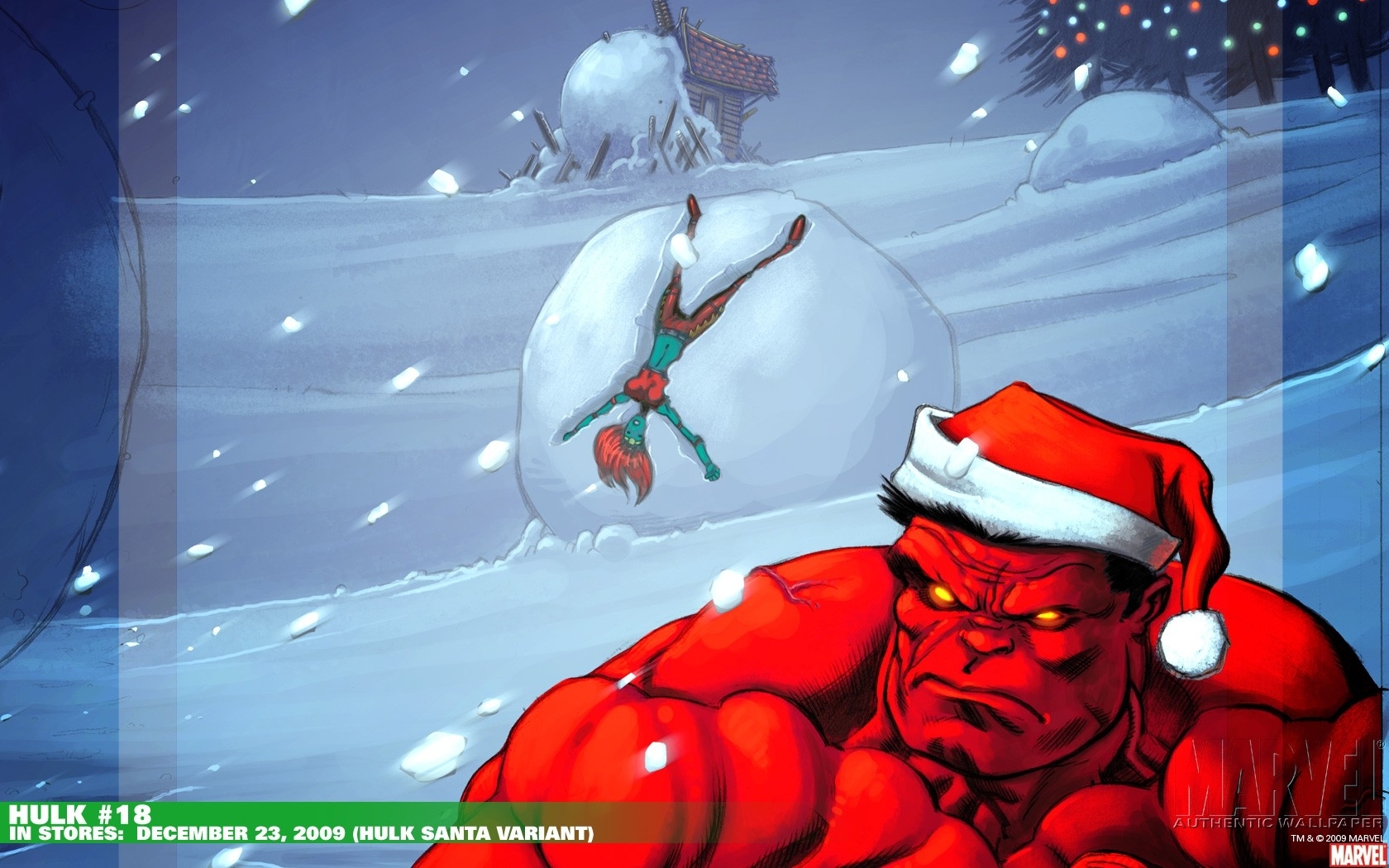 Snow Christmas Marvel Comics Red Hulk Wallpaper - Santa Claus Hulk Marvel - HD Wallpaper 