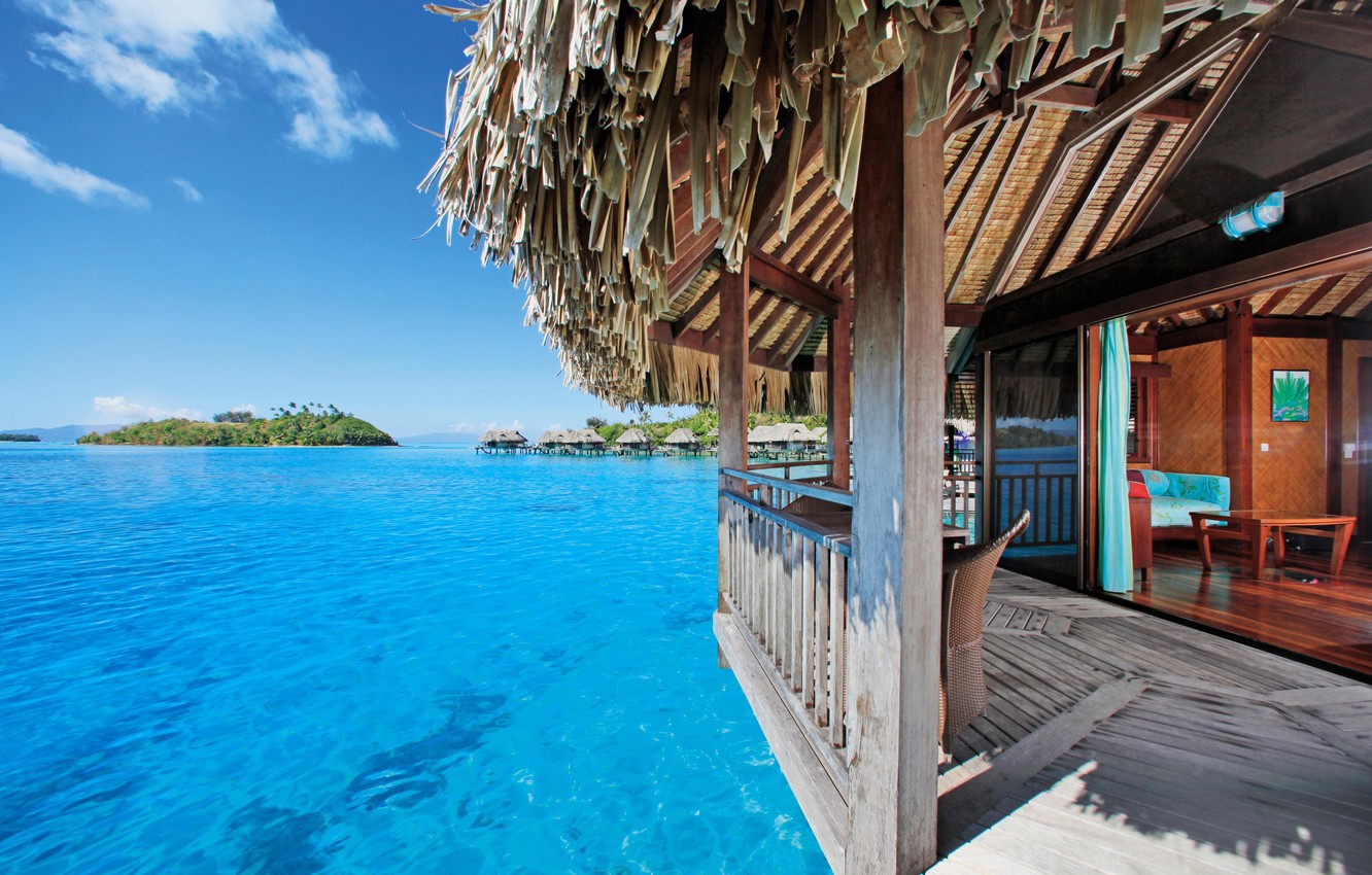 Photo Wallpaper Ocean, View, Bora-bora, Water Villa - Sofitel Bora Bora Private Island Resort - HD Wallpaper 
