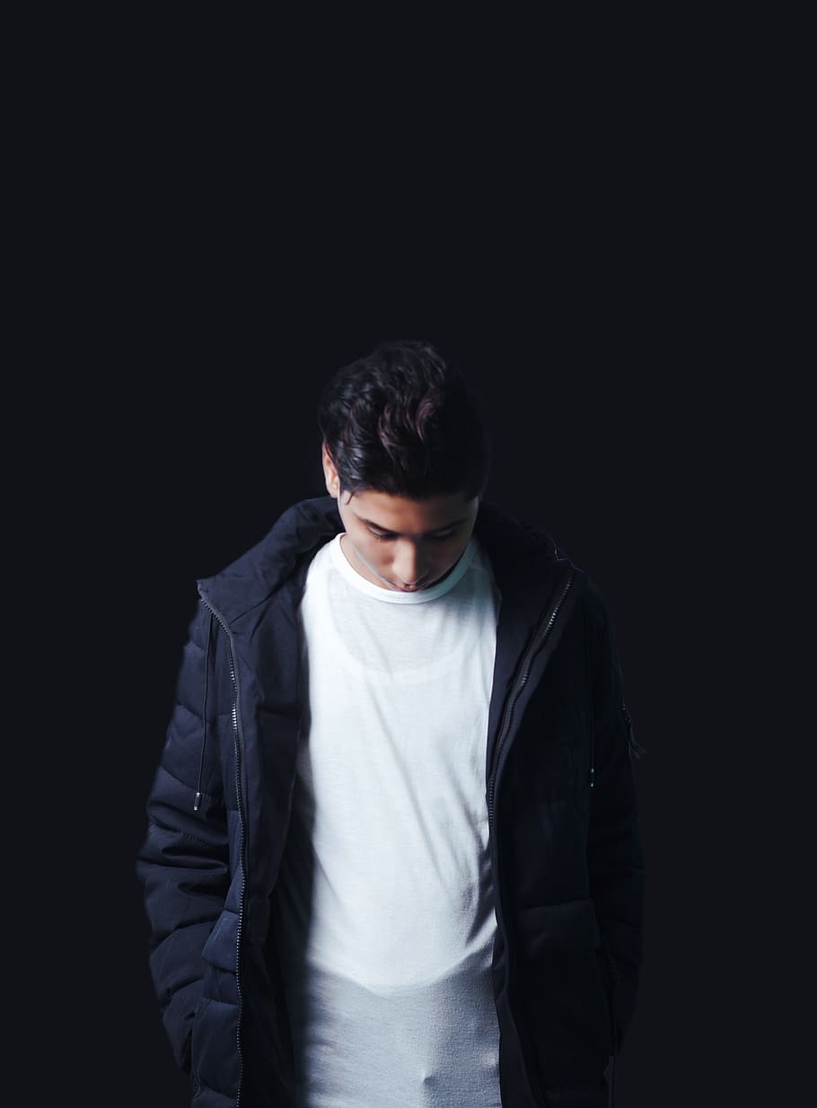 Men S Black Zippered Jacket, Black Background, Casual, - Studio Black Background Photoshoot - HD Wallpaper 