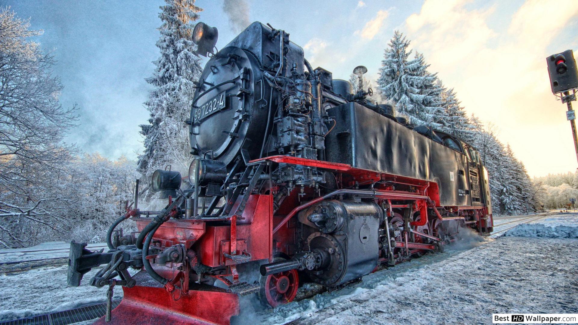 Winter Landscape Steam Train - HD Wallpaper 