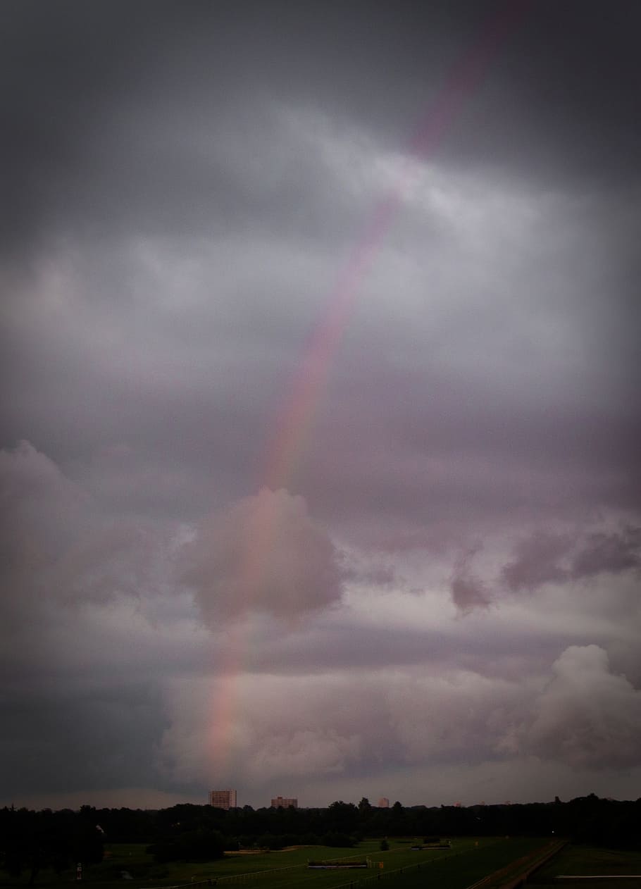Rainbow, Sky, City, Clouds, View, Dramatic, Urban, - Rainbow - HD Wallpaper 