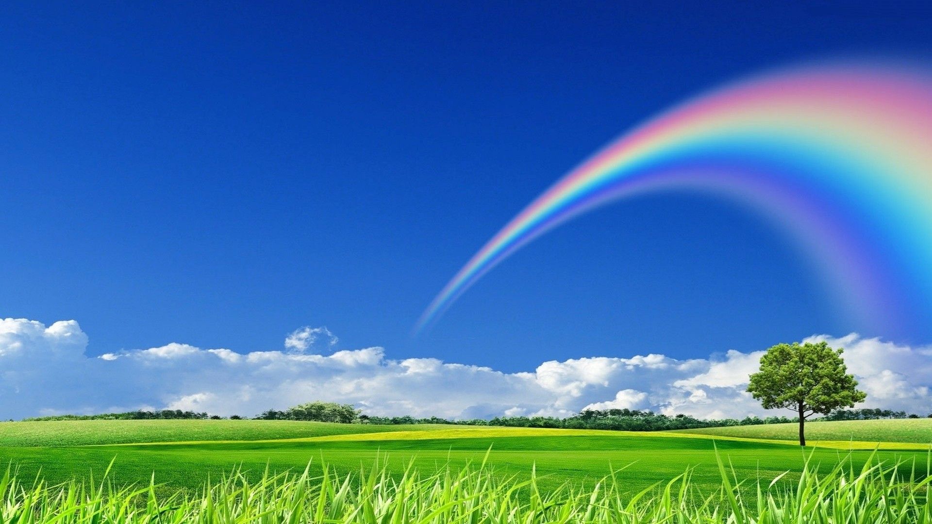 Blue Sky And Rainbow - HD Wallpaper 