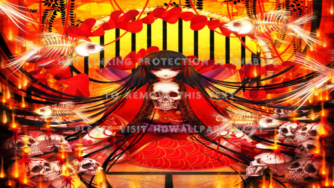 Girl And Shulls Red Skull Roses Fisk Kimono - Illustration - HD Wallpaper 