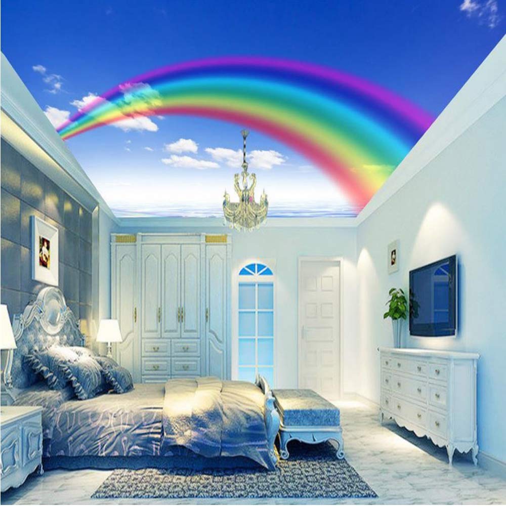 Xbwy Custom Photo Wallpaper 3d Dream Rainbow Blue Sky - Bedroom Cloud Walls Ceiling - HD Wallpaper 