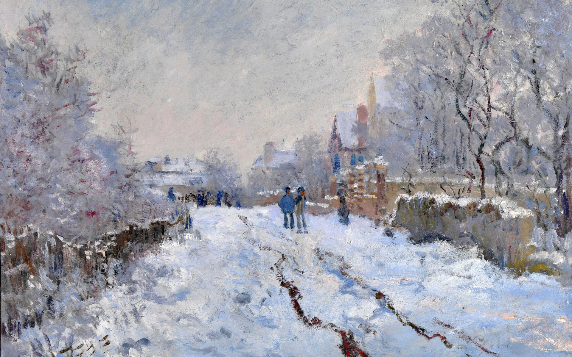 London Art Scene Wallpaper - Claude Monet Snow Scene At Argenteuil - HD Wallpaper 