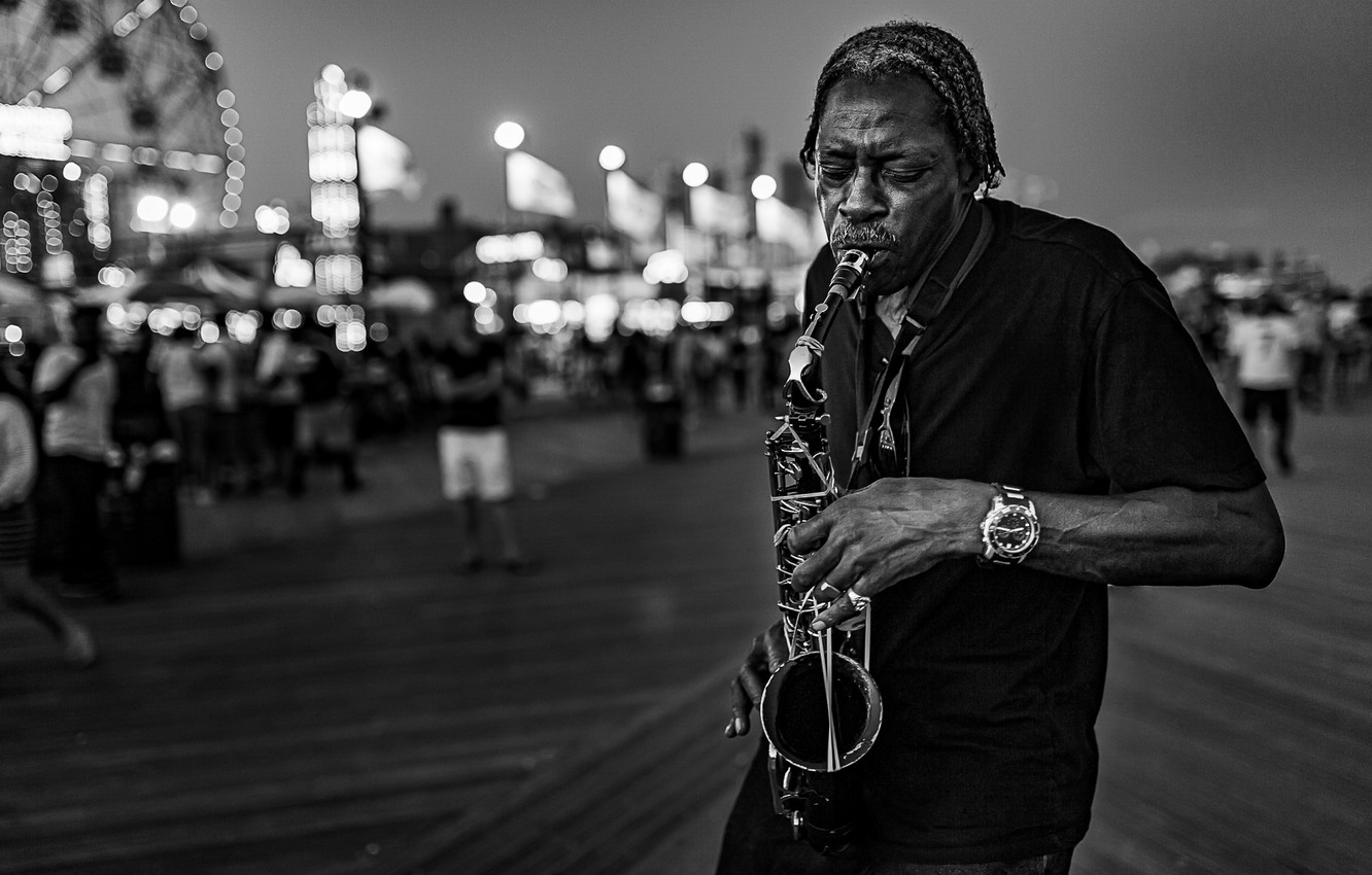 Photo Wallpaper Music, People, Saxophone - Monochrome - HD Wallpaper 