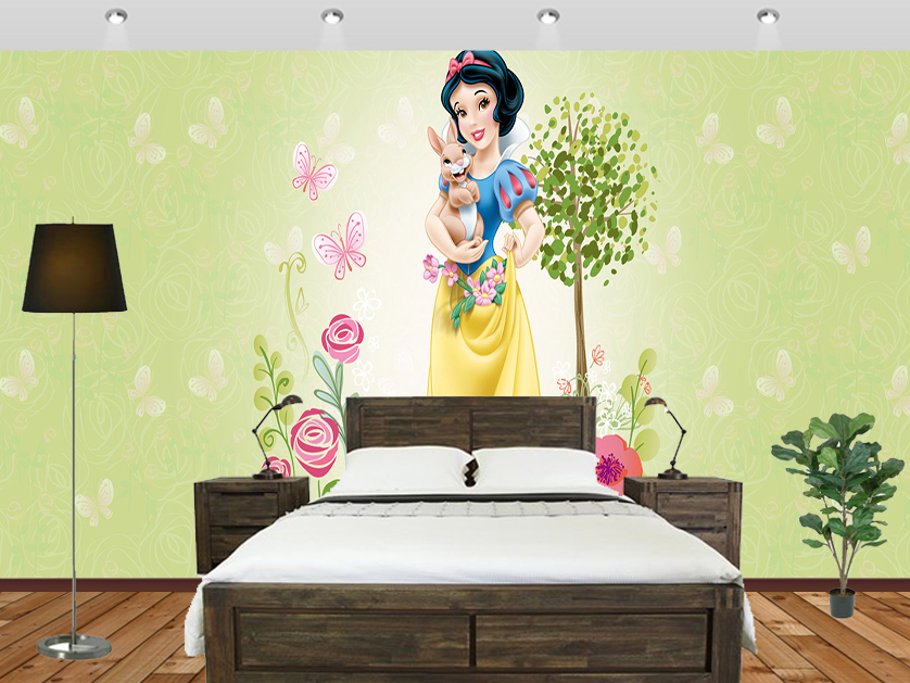 Snow White Disney Princess Wall Mural Bedroom - Brick Wall Pink Room - HD Wallpaper 