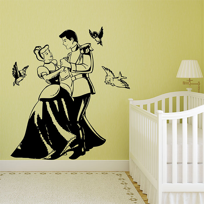 Cinderella And Prince Charming Vinyl Wall Art Decal - Baby Room Woth Two Cribs - HD Wallpaper 