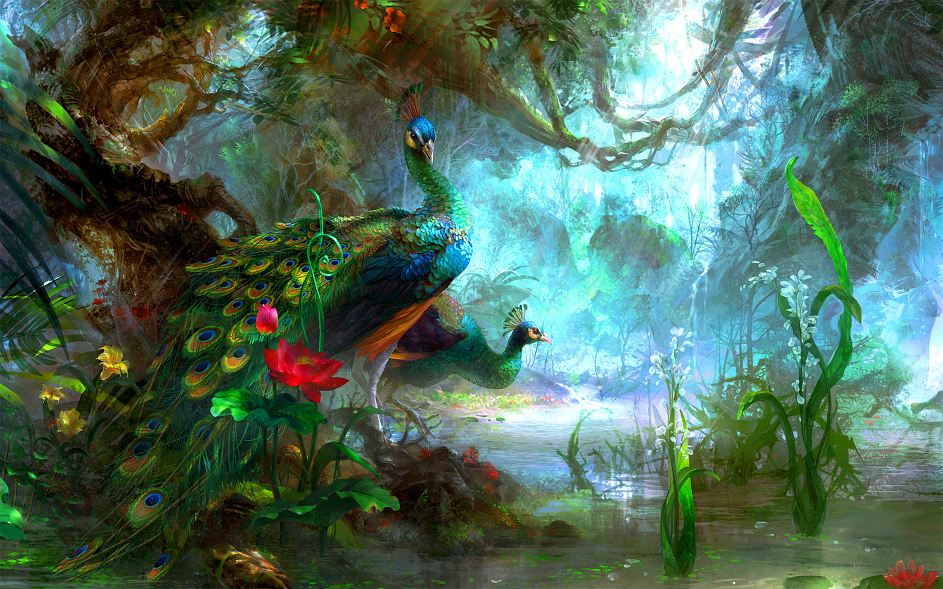 Peacock Hd Wallpaper - Nature Background With Peacock - HD Wallpaper 