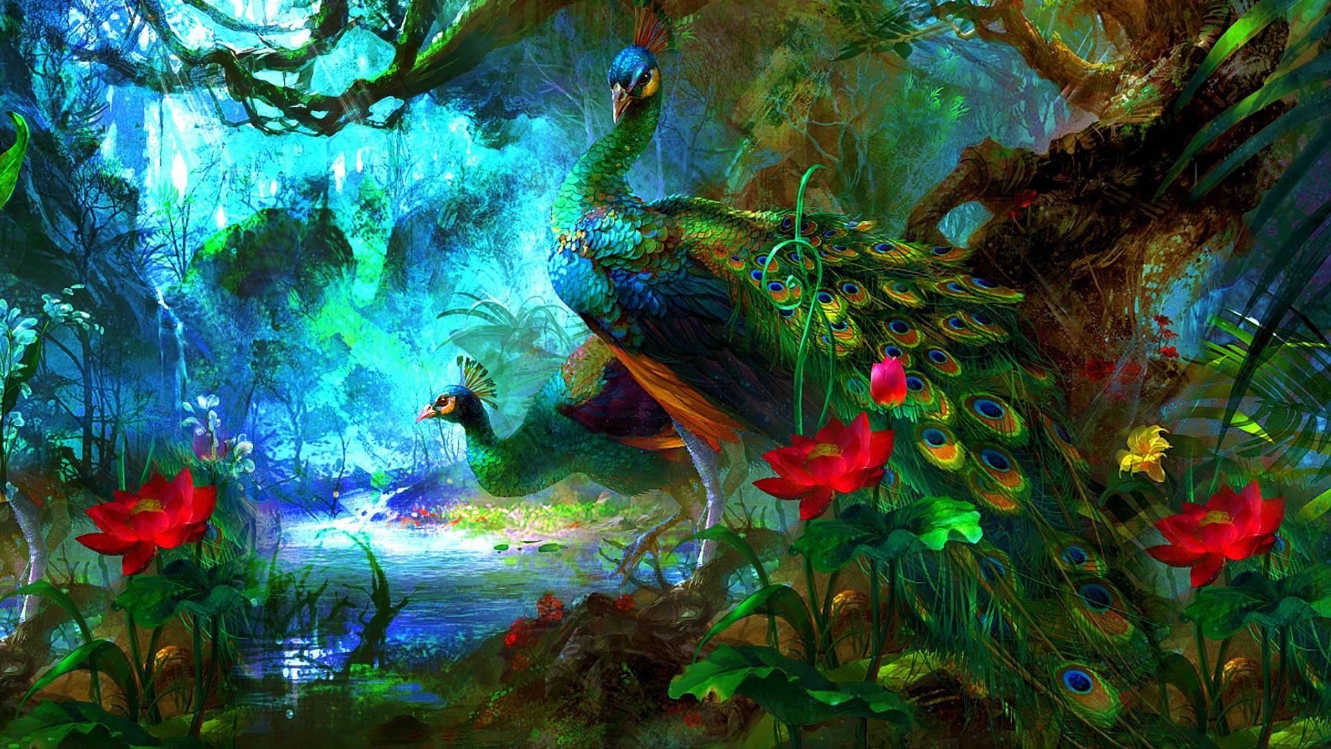 Peacock Wallpapers For Desktop - Peacock Painting Wallpaper Hd - HD Wallpaper 