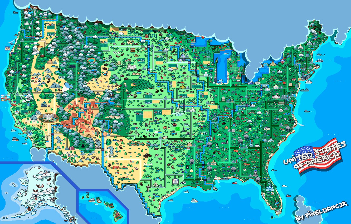Photo Wallpaper Map, Style, Usa, Usa, United States, - Pixel Art Map - HD Wallpaper 