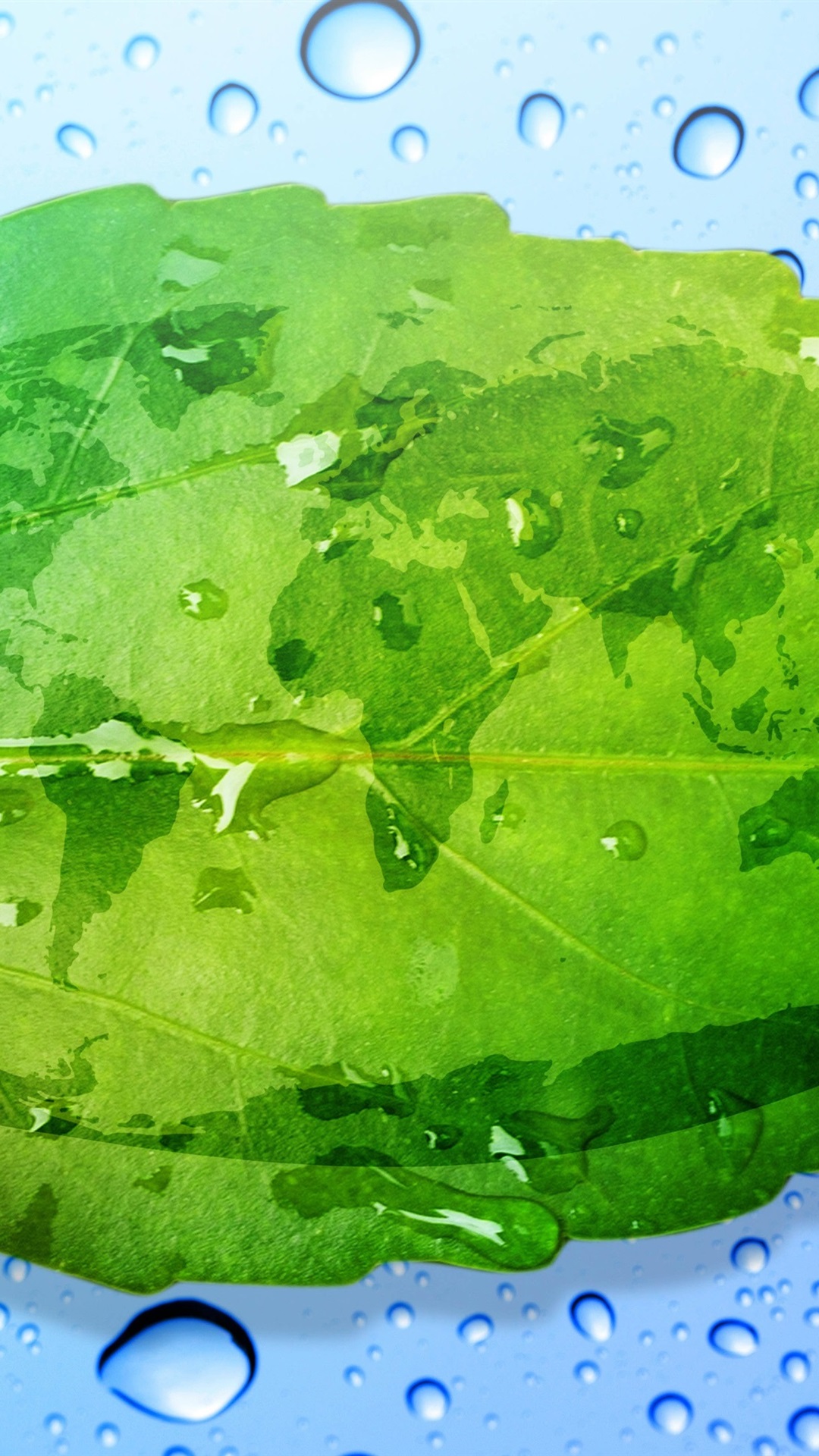Iphone Wallpaper Green Leaf, World Map, Water Droplets, - Weltkarte Poster - HD Wallpaper 