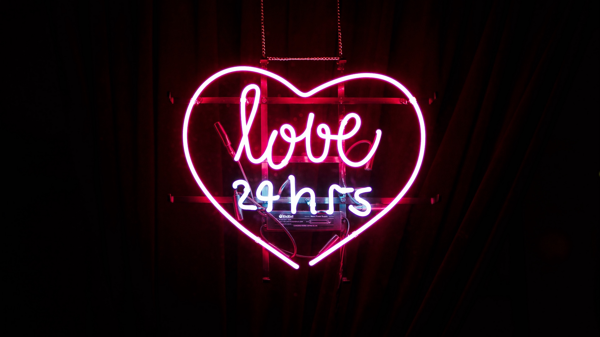Wallpaper Heart, Inscription, Neon, Love - Love 24 Hours Neon Sign - HD Wallpaper 