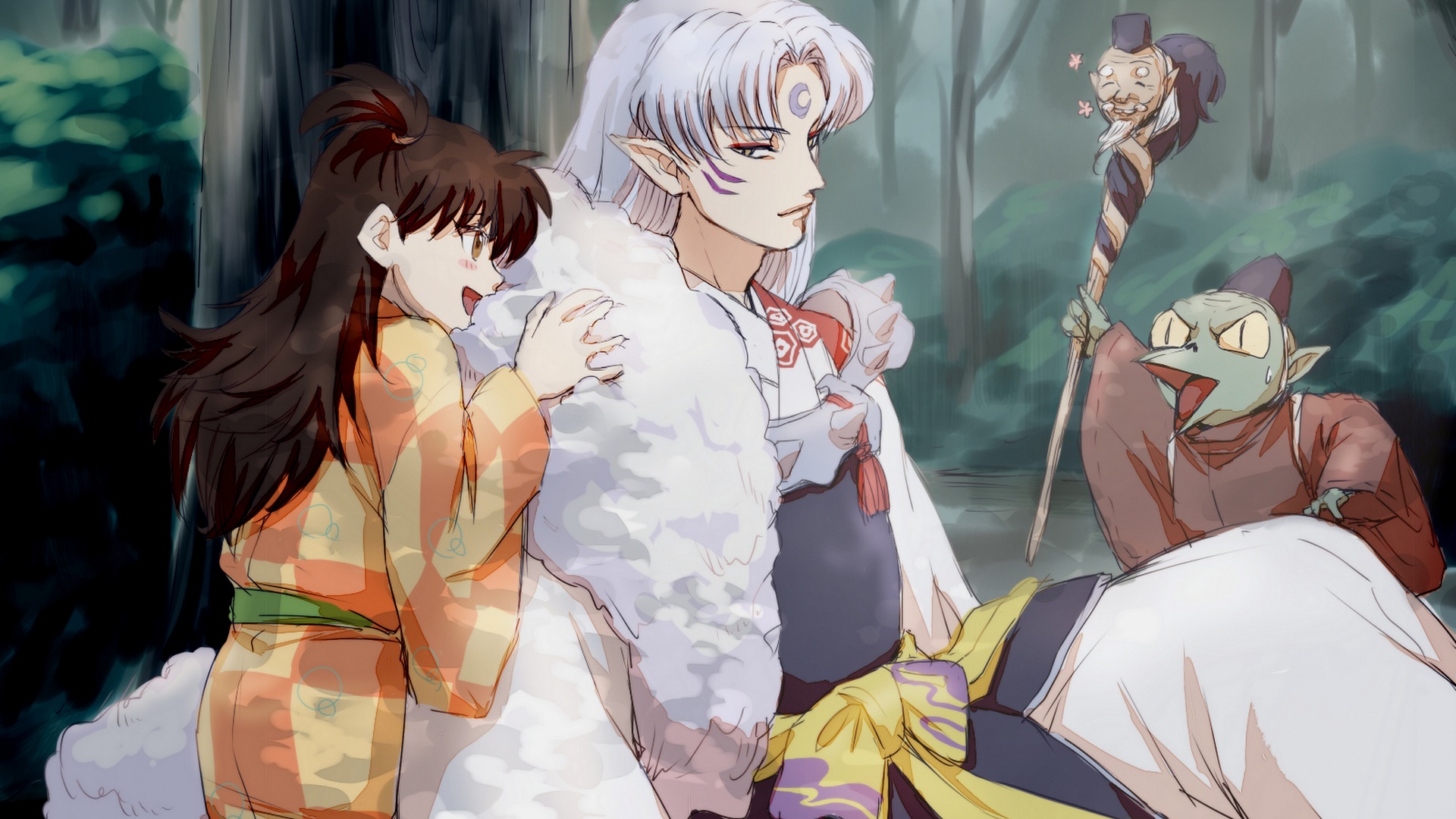 Sesshomaru Rin And Jaken - HD Wallpaper 