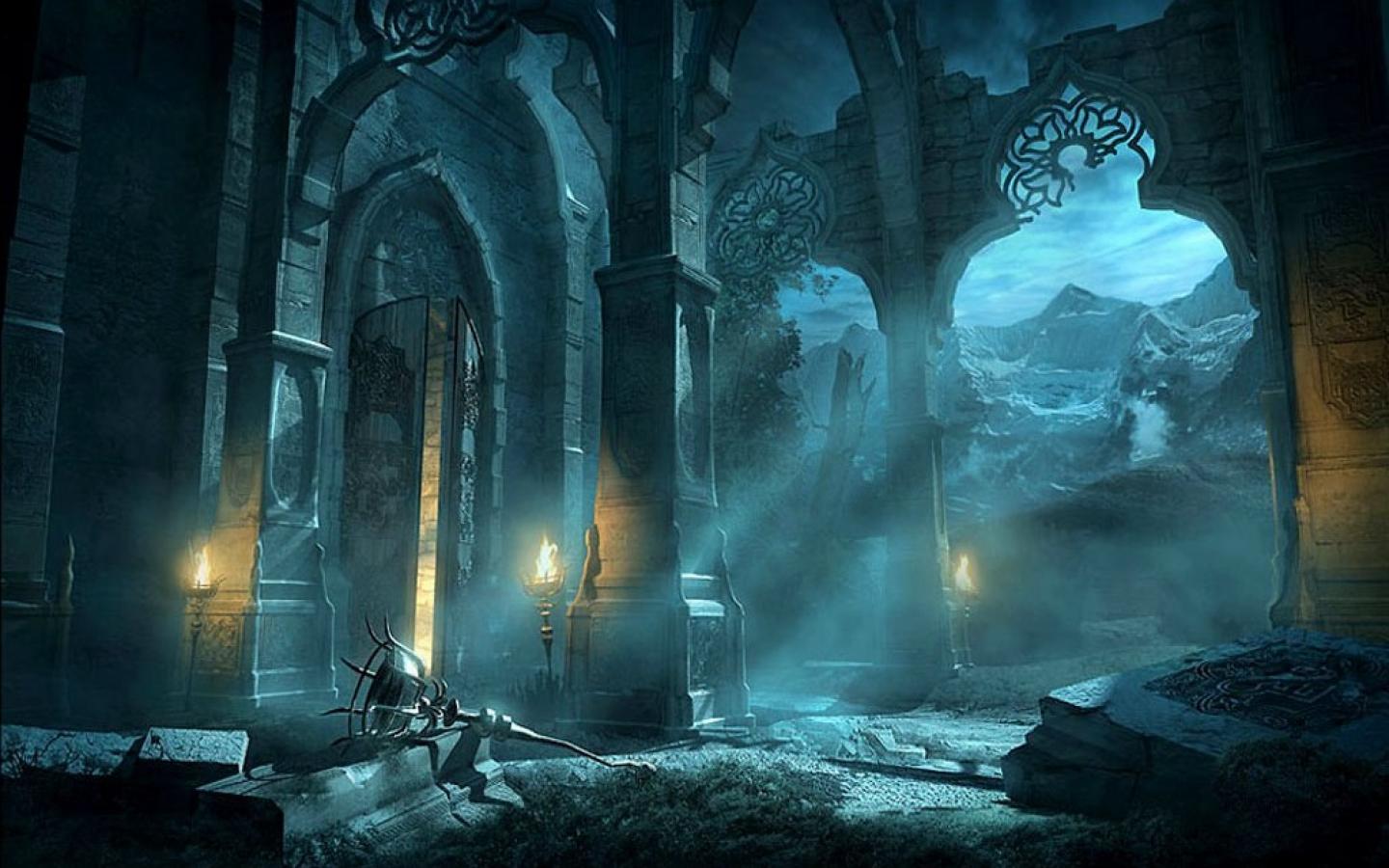 Night Temple Concept Art - HD Wallpaper 