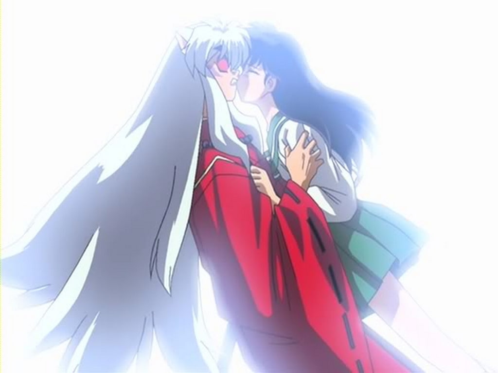 Inuyasha Kiss Kagome - HD Wallpaper 