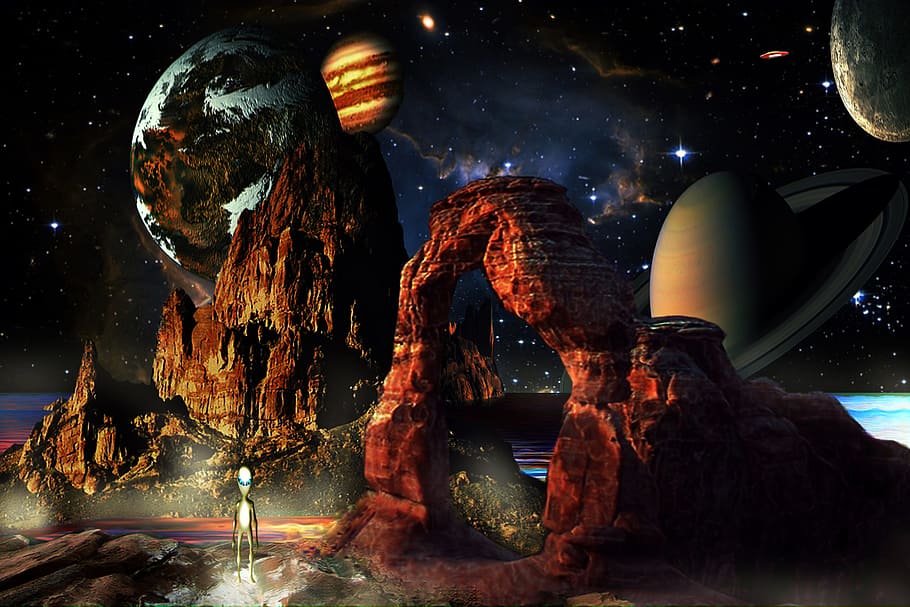 Fantasy World, Space, Planets, Aliens, Spaceships, - Fantasy World Planets - HD Wallpaper 