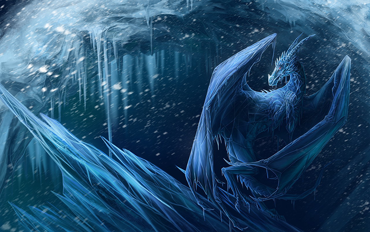Ice Dragon Fantasy Art - HD Wallpaper 