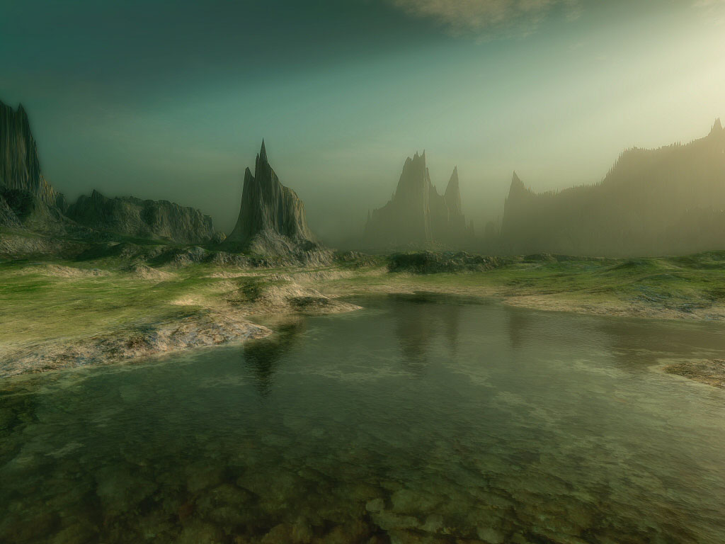 3d Digital Fantasy Art, Landscape Fantastic Nature - Dark Waters In Mountains - HD Wallpaper 