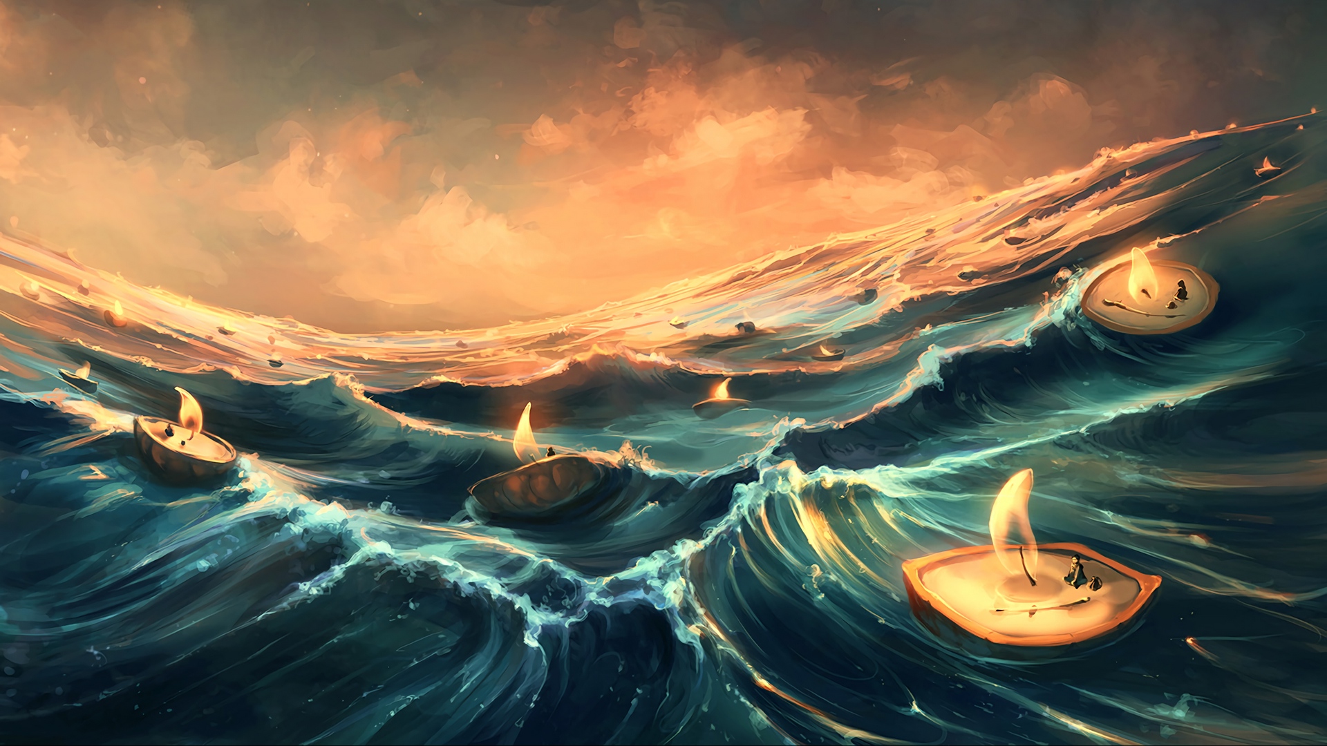 Wallpaper Sea, Candles, Waves, Art, Fantasy - Waves Backgrounds 2560 X 1080 - HD Wallpaper 