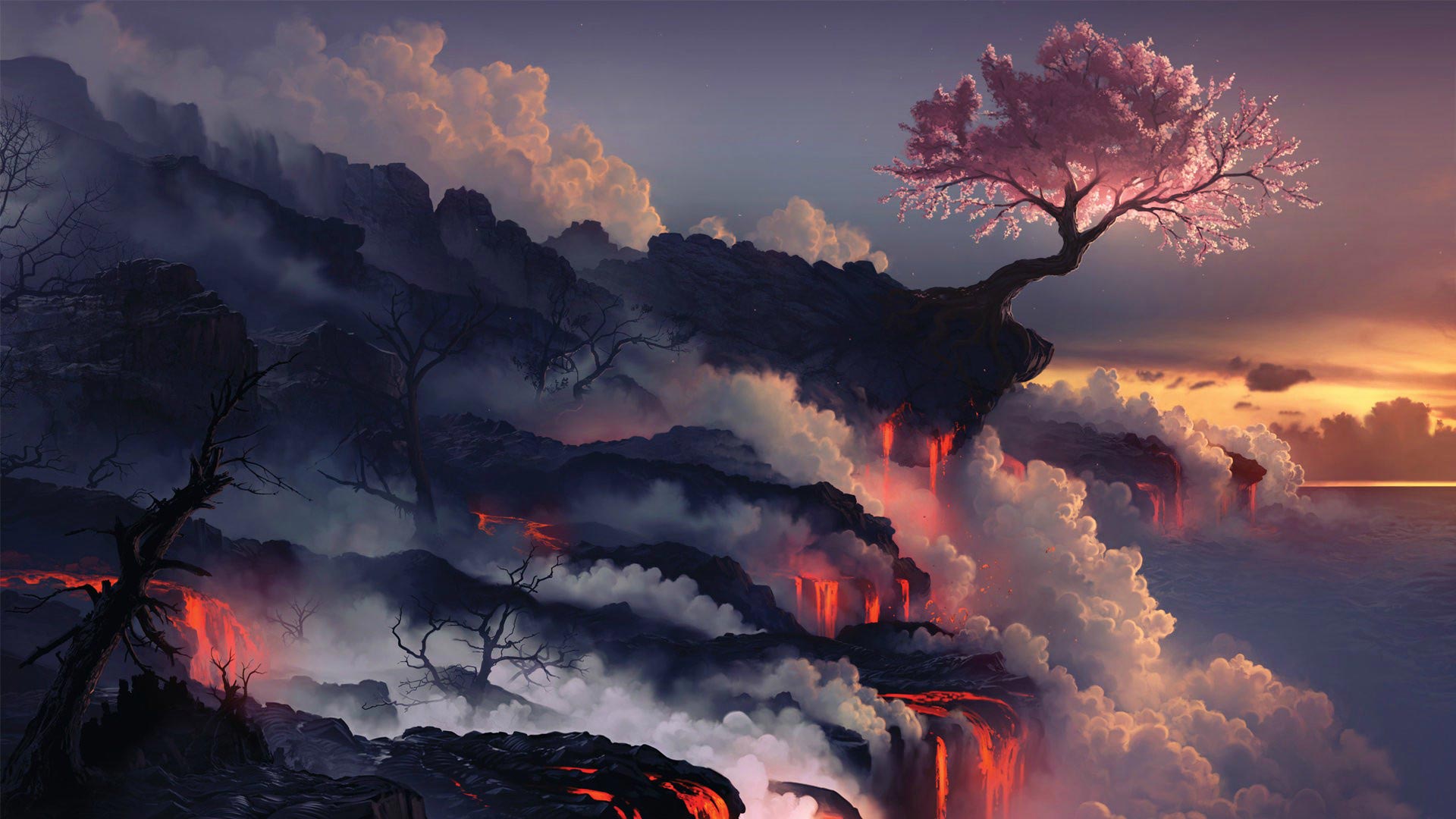 Cherry Blossom And Lava - HD Wallpaper 