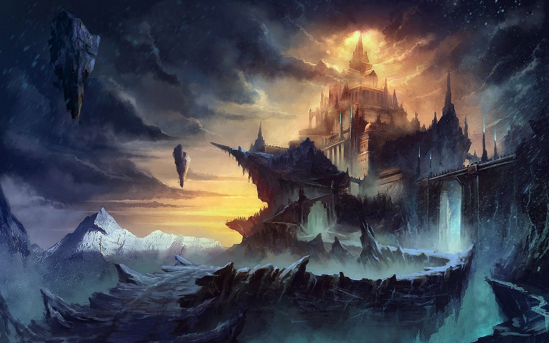 Castle On The Icy Mountain Peak 
 Data-src - Fantasy World Wallpaper Hd - HD Wallpaper 