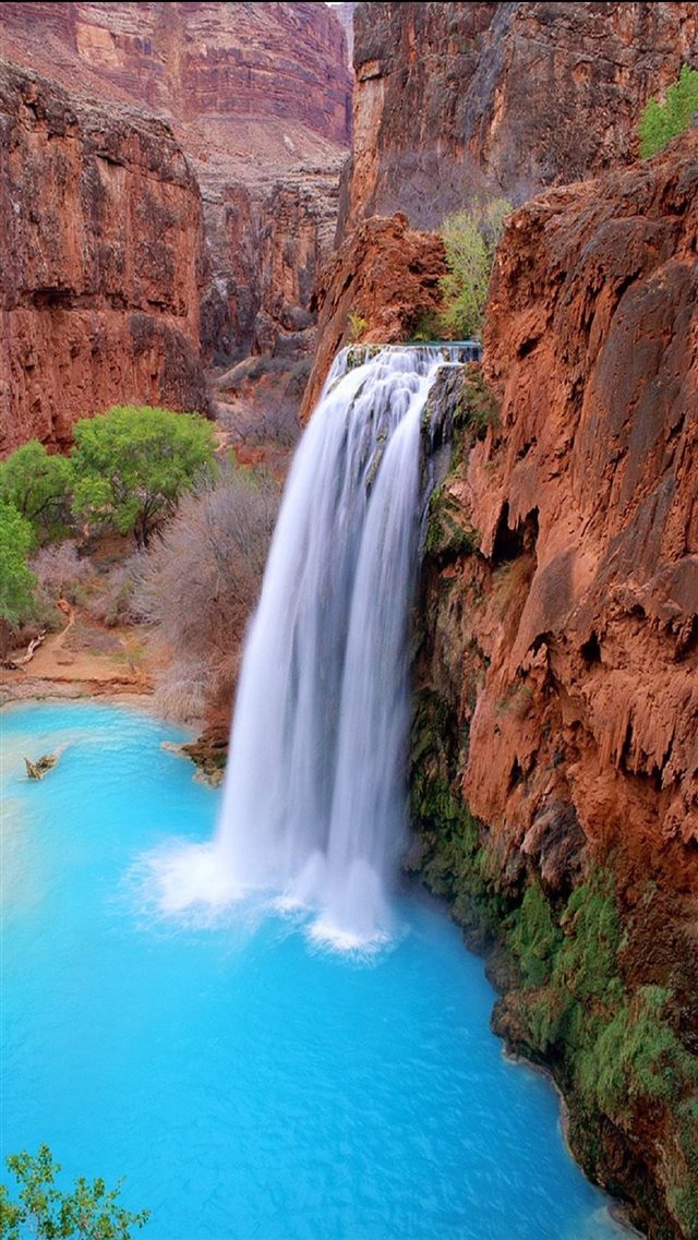 Nature Fantasy Waterfall From Valley Iphone 8 Wallpaper - Havasu Falls - HD Wallpaper 