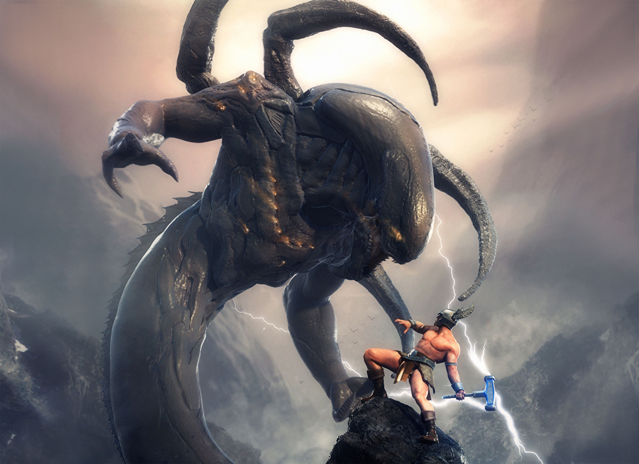 Fantasy Fighting Monsters - HD Wallpaper 